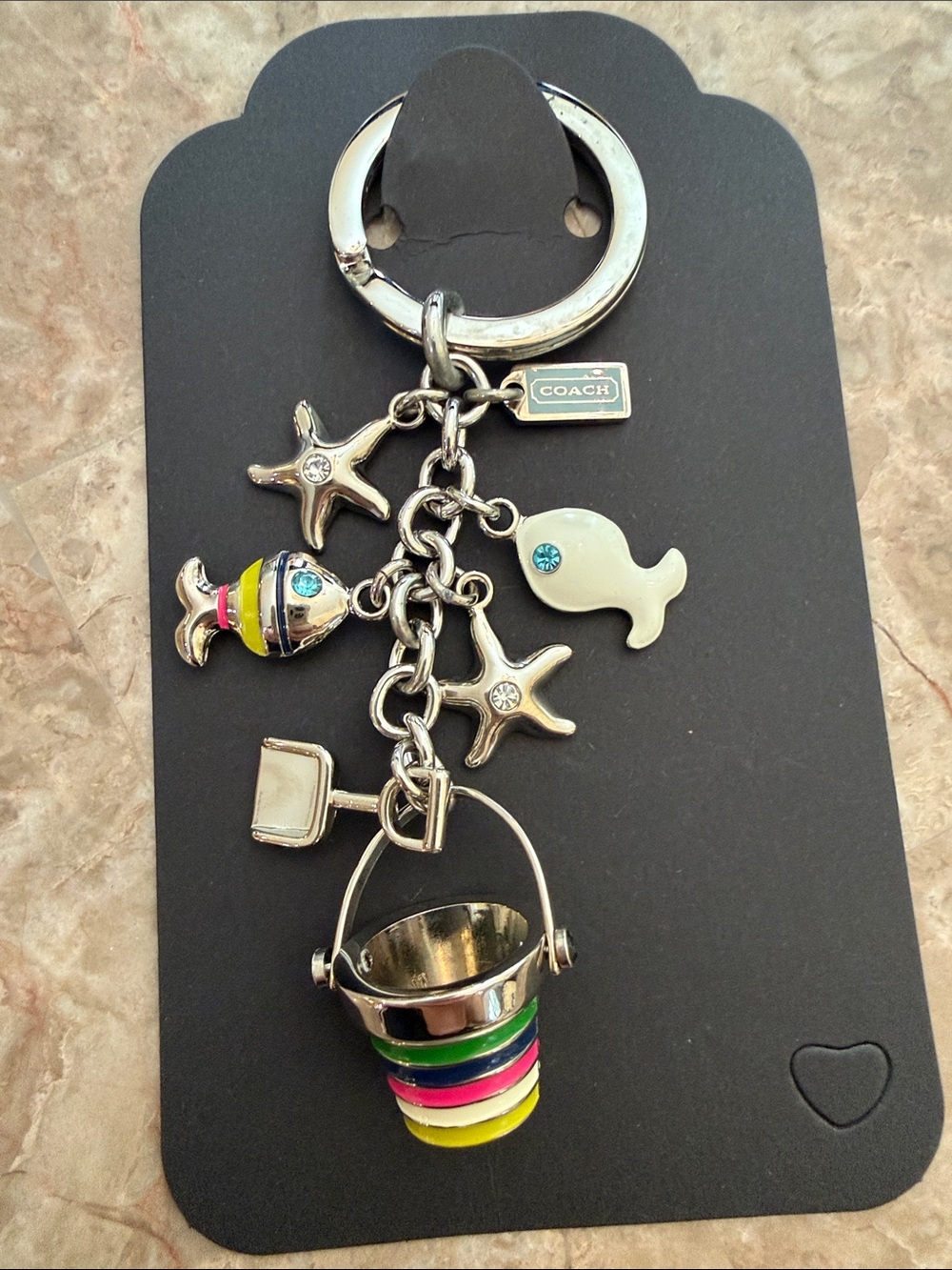 Coach Multicolor Enamel Beach Bucket and Sea Charms Keychain